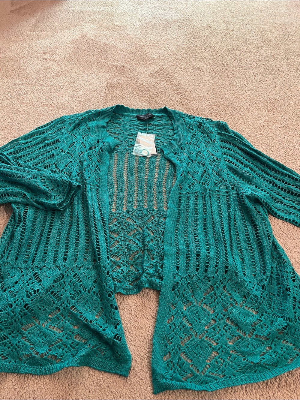 Investments Teal Openwork Knit Cardigan